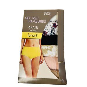 Secret Treasures Panties  Comfortable 6 Cotton  Fabric Briefs XXL Size 9 Multico